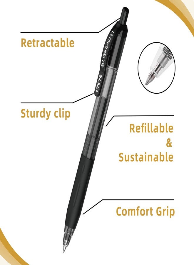 EYEYE G-103 Black Gel Pens 0.7mm, 10 Pack Retractable Medium Point Ballpoint Pen Quick Drying, Pen Fine Point Smooth Writing Pens for Office School Supplies - Image 3